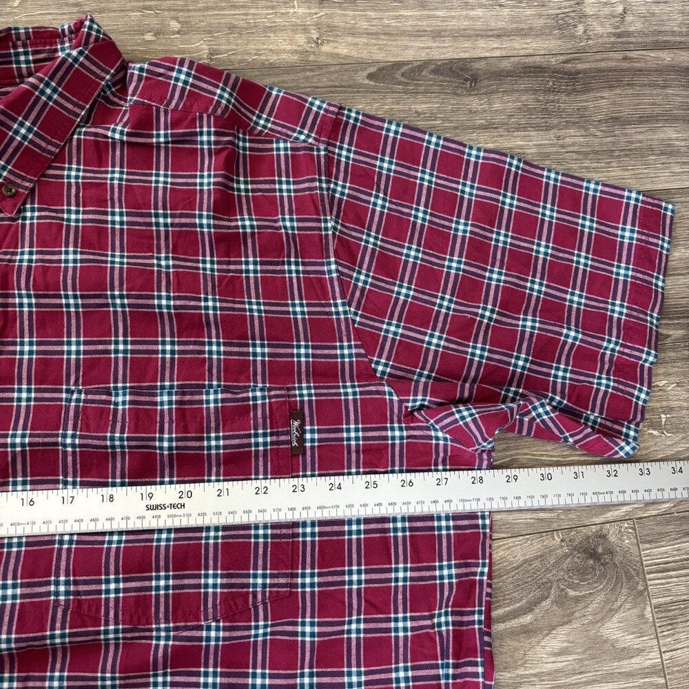 Woolrich Button Down Shirt 2XL Mens Short Sleeve Red‎ Blue Plaid Pocket Casual - Picture 6 of 14